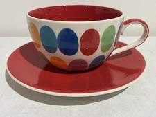 Whittard Of Chelsea Cup and Saucer Cappuccino Style Red Multicoloured Spots Dots