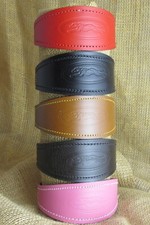 Greyhound collar, leather, embossed with padded lining,various colours.