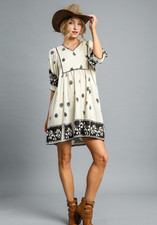 Umgee Floral Print V-Neck Puff