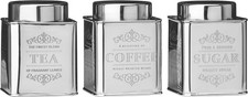 Premier Housewares Stainless Steel Sugar Tea & Coffee Canisters Set of 3, SILVER