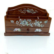 Rosewood Letter Rack With Drawer &  Compartments Shell Inlaid For Home Office