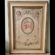 Antique Printed Silk Art Original Shabby Chic Wooden Frame F Bartolozzi Cherubs