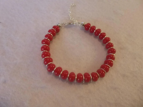Red coral with silver - with, bracelet