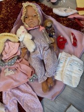Newborn Baby Girl Detailed Realistic Vinyl With Clothes. Bottle, Nappies