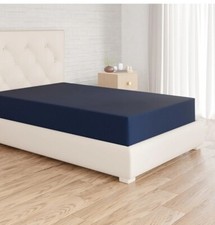 Amazon Basics Navy Fitted Sheet Single Bed Soft Polyester Deep Pocket Bedding