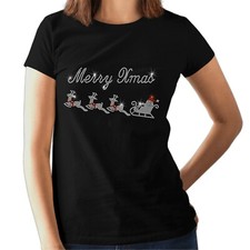 Women's Reindeer & Santa Christmas Rhinestone t shirt -  Diamante Design