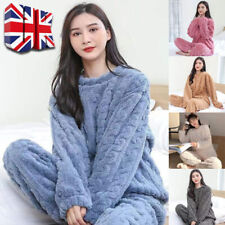 Ladies Fleece Pyjama Set Soft Warm Crew Neck Top Pants Loungewear Nightwear UK