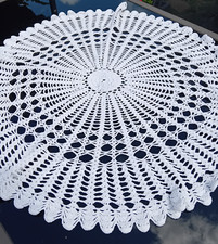 Vintage TABLECLOTH Off White Round Crochet 31" (80cm) iameter Handmade