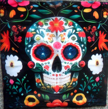 Stunning Sugar Skull  Day Of Dead Plush  Polyester Cushion Cover 18" x 18"  D
