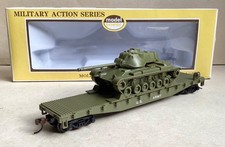 MODEL POWER - HO, 99160 - US Army HEAVY DUTY FLAT CAR + M47 TANK LOAD - Boxed