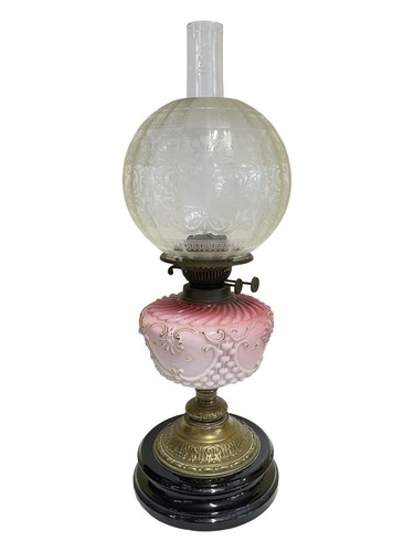 Antique oil lamp pink moulded - antique,