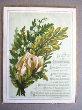 Victorian CHRISTMAS Card Religious Verse As Was of Old Astley Baldwin Pink Rose