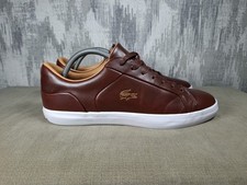 Mens Lacoste Lerond Leather Trainers Size UK 8 Brown VGC