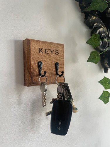 Two hook key holder - hook, oak