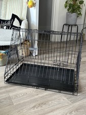 EllieBo Black Medium (30inch) Sloping Folding Dog Crate with Metal Tray
