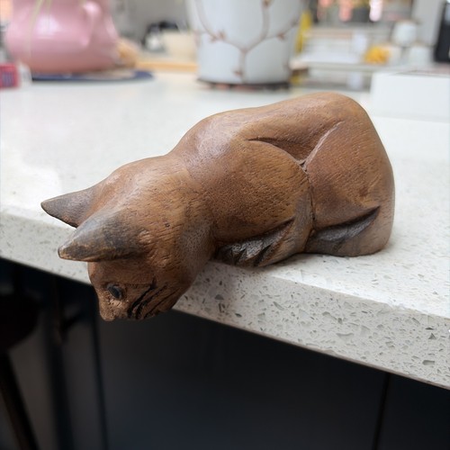 Wooden cat ornament - wooden,