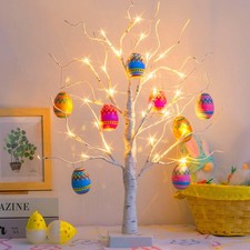 EAMBRITE 60cm White Easter Tree with Lights & Fillable Colourful Eggs for Kids