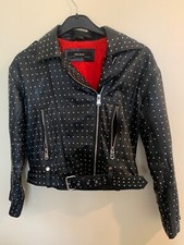 Ultra Rare Unique Zara Genuine Black Leather Biker Jacket with Studs - Size S