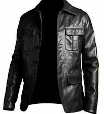 MENS REAL LEATHER BLAZER BLACK SOFT SHEEP CLASSIC SLIM FIT JACKET COAT