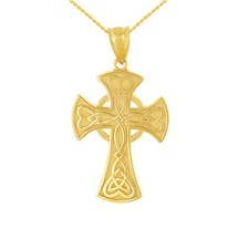 Solid Yellow Gold Irish Celtic Cross Heart Infinity Knot Pendant Necklace