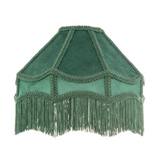 Traditional Victorian Empire Lampshade in Soft Forest Green Velvet with Tasse...