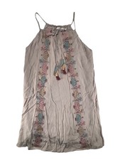 Lush Clothing Peasant Tank Dress Sleeveless Gauze Tassel Crochet Floral Mauve M