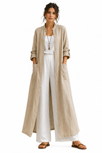 Women linen long duster - duster, coat
