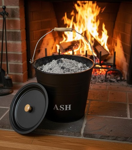 Metal ash bucket fireplace - bucket,