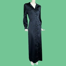 BELLVILLE SASSOON LORCAN MULLANY 1970s Black Silk Maxi Coat / Dress UK Size 12