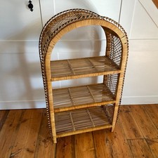 Vintage Bamboo Cane Wicker Freestanding Shelf Unit Arched Rattan Bookcase 3 Tier