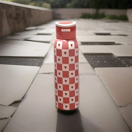 Red white hearts - red, checkered