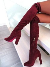 Diamantique Original High Heels Over The Knee OTK Stretch Boots Wine Red 36