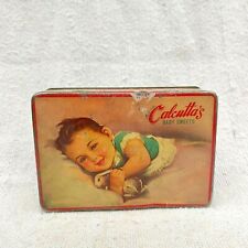 1950s Vintage Kid Holding Rabbit Graphics Calcuttas Baby Sweets Adv Tin TB1185