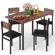 Industrial Kitchen Table & 4 PU Leather Upholstered Chairs Set-Coffee