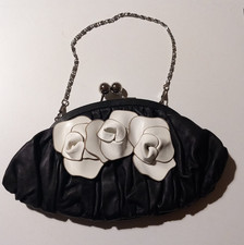 Hobbs Leather Clasp Close Evening Bag Silver Colour Handle With Zip Compartment