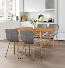 Dining Table Set, Butterfly Oval Extending Table and 4 Taupe Faux Leather Chairs