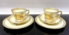Crown Staffordshire Vintage Bone China - 2 Sets Tea Cup/Saucer/ Side Plate Trios