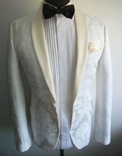 FLORAL CREAM TUXEDO WEDDING DINNER SUIT Jacket Blazer 36 White Ivory CRUISE COAT