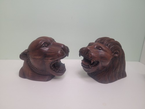 Antique wooden lion lioness - antique,