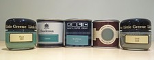 5 Paint Sample Pots in shades of Smoky Blue/Green. Various manufacturers.