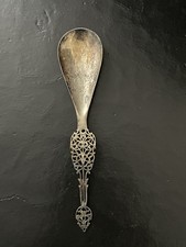 Vintage Ornate Silver Plated Serving Spoon with Decorative Pieced Handle  11”