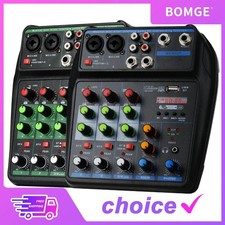 4 Channel DJ Mixer Bluetooth USB Audio Sound Card Live Studio Console 48V Power