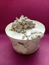 Grapevine Trellis White/Cream Ceramic-Style Resin Trinket Pot & Lid (12cm Diam)