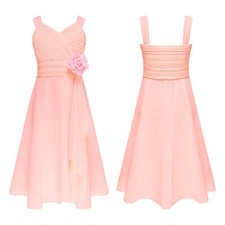 UK Kids Girls Dress Chiffon Sleeveless Wedding Bridesmaid Party Ball Gown