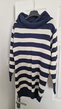 H&M Navy and White Striped Long Jumper Cown Neckline - Size M