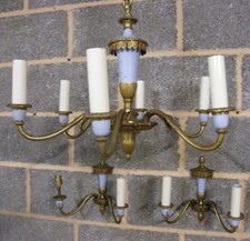  RARE FRENCH ANTIQUE RECLAIMED BRASS COUNTRY HOUSE WALL LIGHTS & CHANDELIER 