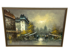 Original Oil Painting On Canvas 'City Street Scene' Signed R.Simmons 96x66cms