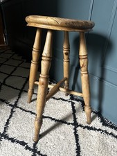 Antique Victorian Beech and Oak Lace Makers Stool. Turned Legs Cross Stretcher 
