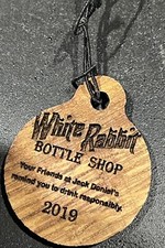 Discontinued Jack Daniels VC White Rabbit 2011 Collectors Bottle Wooden Tag
