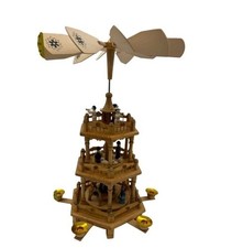 Wooden Christmas Pyramid Traditional German Rotating Candle Windmill Carousel